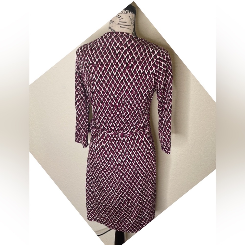 Diane Von Furstenberg Burgundy and White Wrap Dress - Picture 4 of 12
